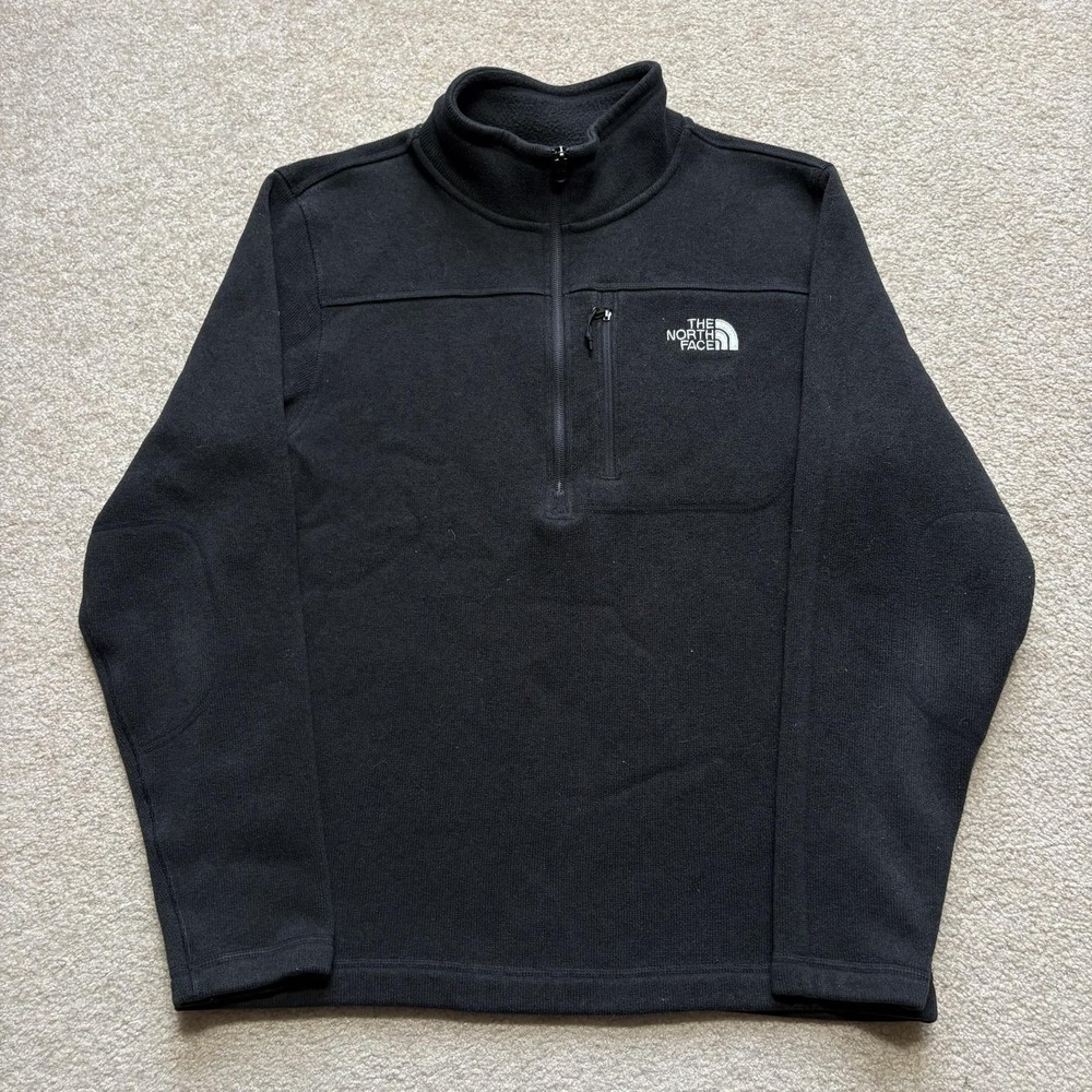 The North Face Fleece Pullover Mens Large Black 1/4 Zip Chest‎ Pocket Hiking